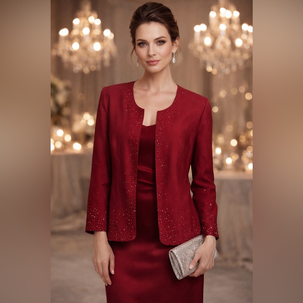 Magali Evening Red 100% Silk Beaded Jacket Women's Size 18 NWT Vintage Formal